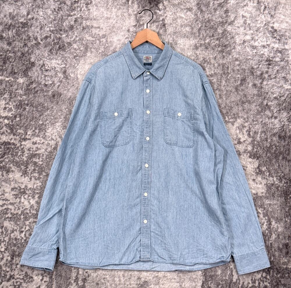 Faherty Tried & True Chambray Work Shirt XXL Mens Vintage Indigo Blue